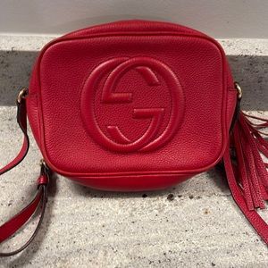 Authentic GUCCI GG Soho Disco Crossbody Red Leather Bag